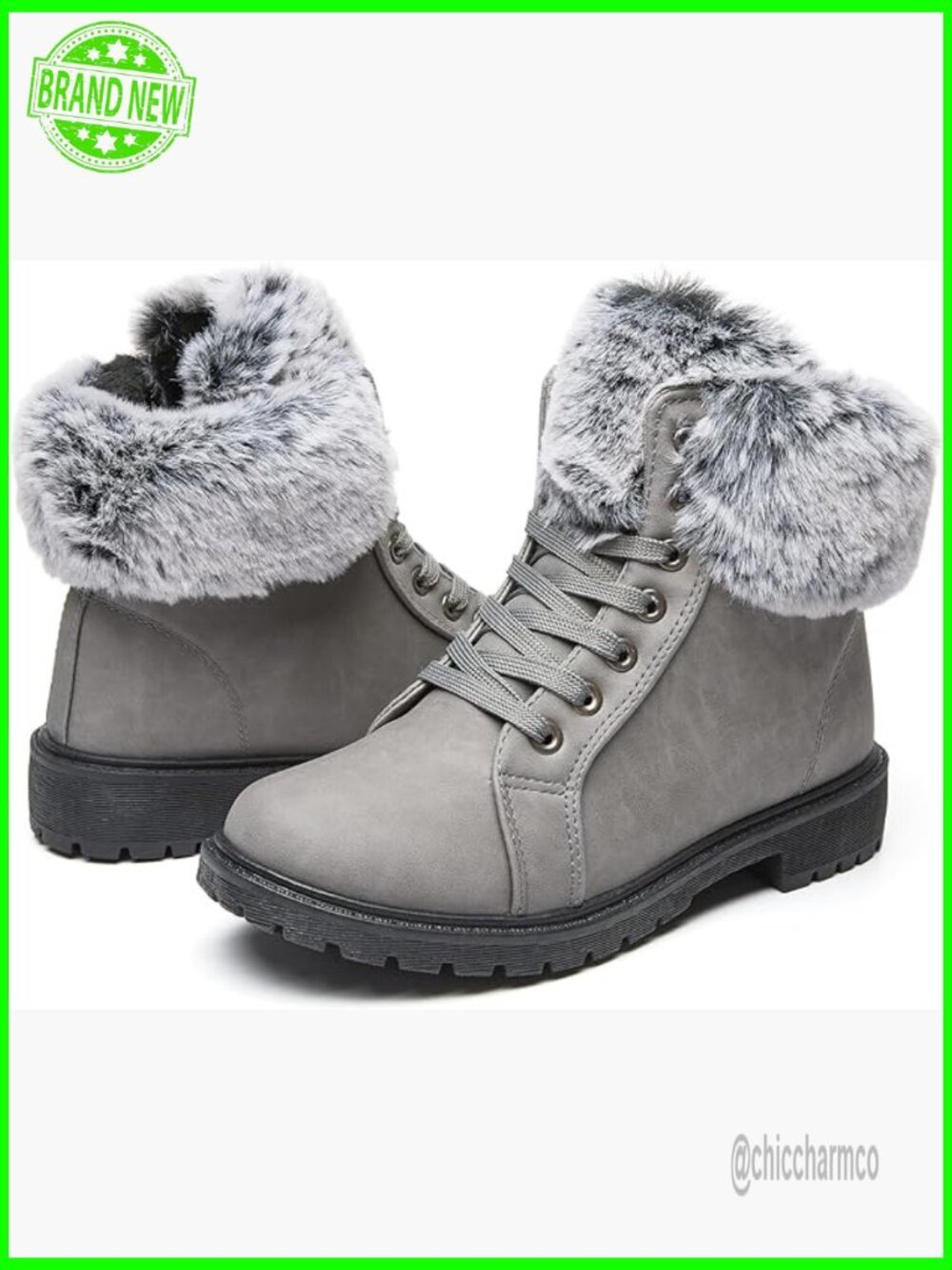 Women's Fur Lined Ankle Snow Boots with Zipper and Lace-Up, Anti-Slip Winter